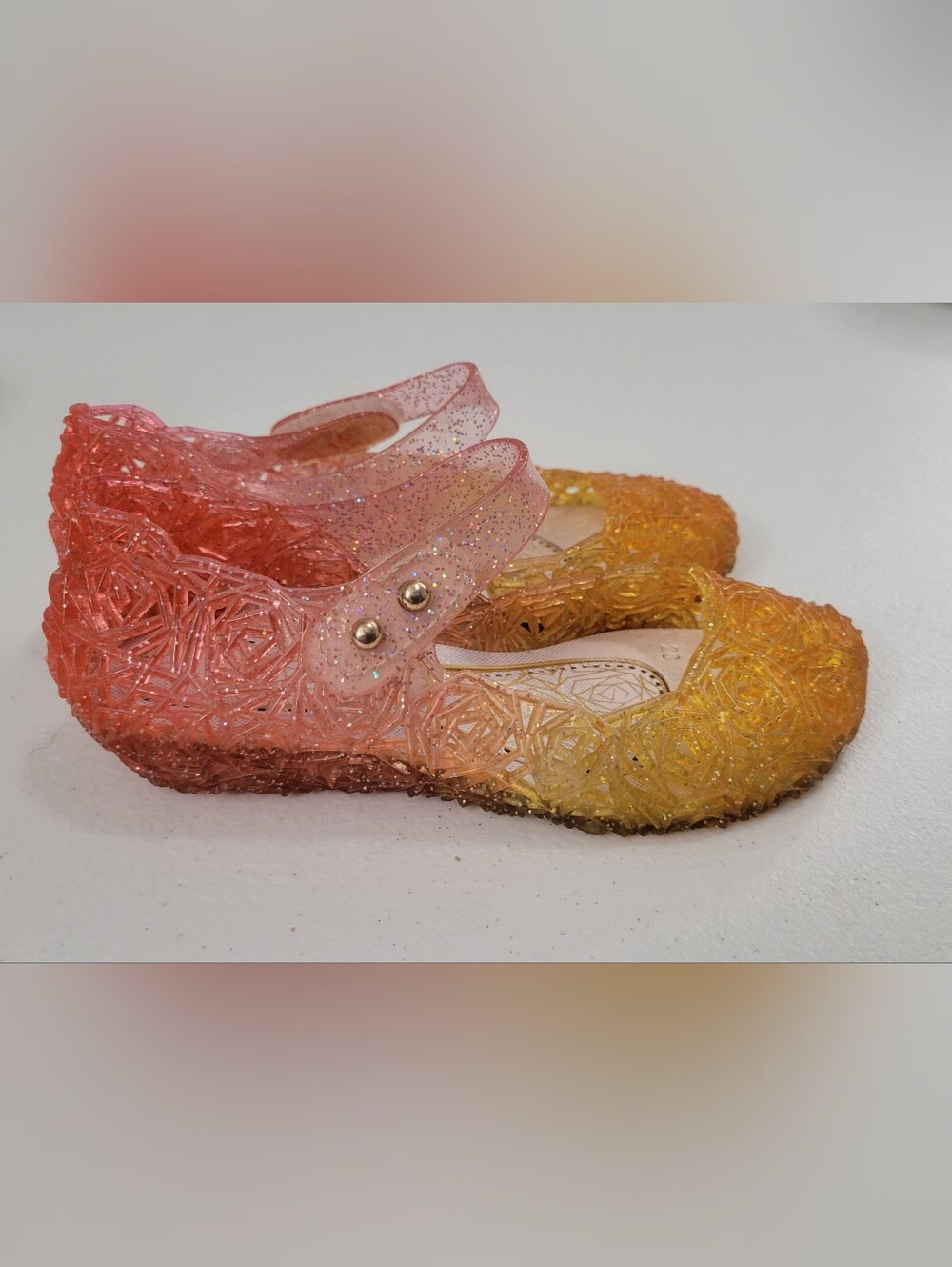 Girls Glitter Jelly Mary Jane Shoes Size 10 Pink Orange Ombre Sparkle